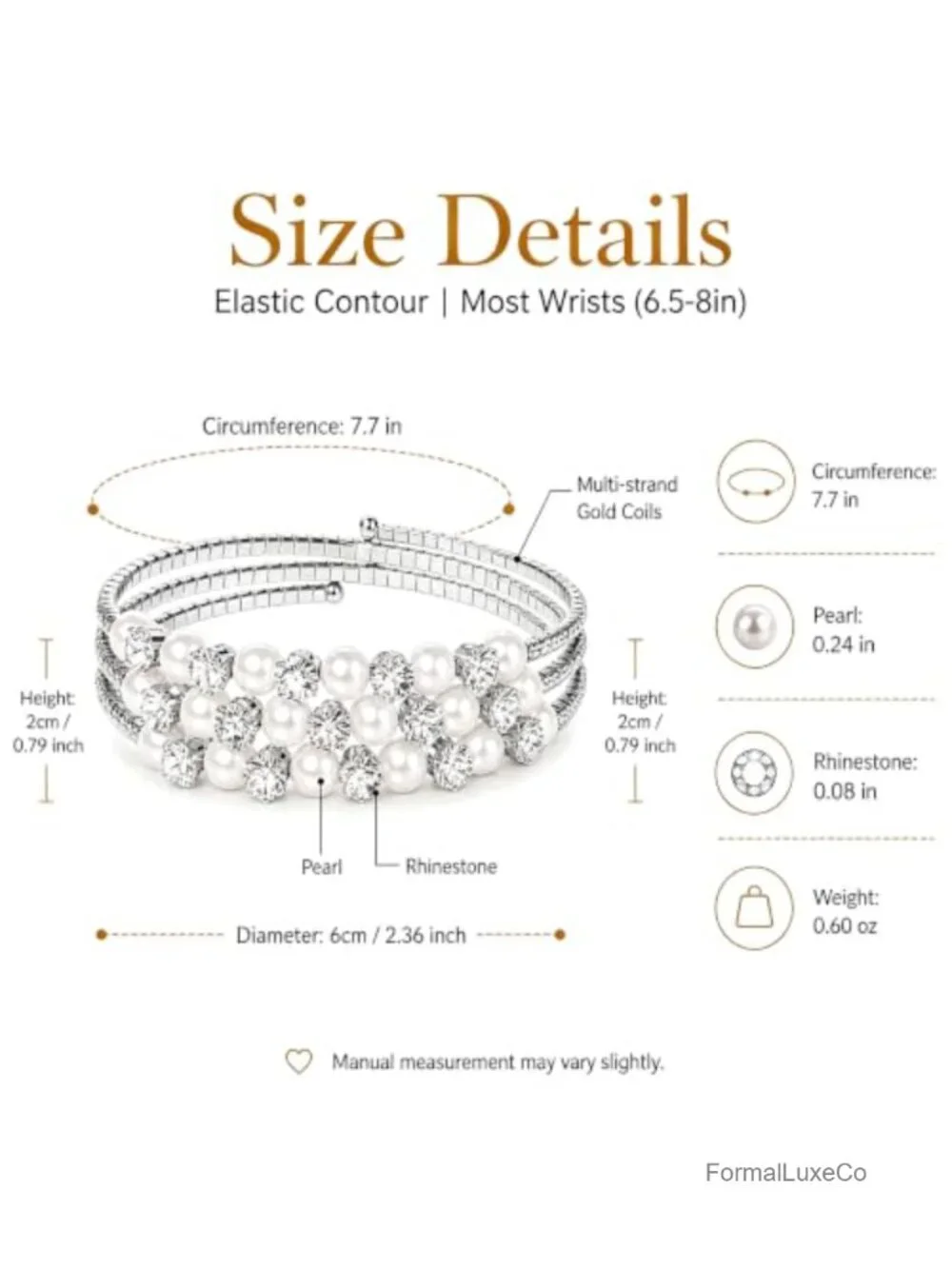 Gold Plated Pearl Cuff Bracelet Women Rhinestone Stretch Bangle